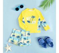 Baby Jungen Tropical Holiday Themen bedrucktes 2-teiliges Set - Kurzarm-Top + Shorts, geeignet für Urlaub & Schwimmbad