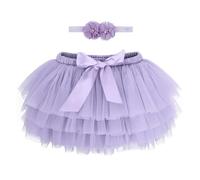 Baby Kleinkind Mädchen Tutu Rock Prinzessin Rock Mini Tiered Super Soft Tüllrock 0-6 Monate Elastische Taille Ballett Tanzrock mit Windelüberzug + Stirnband, Violett S