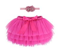 Baby Kleinkind Mädchen Tutu Rock Prinzessin Rock Mini Tiered Super Soft Tüllrock 0-6 Monate Elastische Taille Ballett Tanzrock mit Windelüberzug + Stirnband, Magenta S