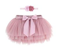Baby Kleinkind Mädchen Tutu Rock Prinzessin Rock Mini Tiered Super Soft Tüllrock 0-6 Monate Elastische Taille Ballett Tanzrock mit Windelüberzug + Stirnband, Staubige Rose S
