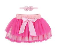 Baby Kleinkind Mädchen Tutu Rock Prinzessin Rock Mini Tiered Super Soft Tüllrock 0-6 Monate Elastische Taille Ballett Tanzrock mit Windelüberzug + Stirnband, Magenta Rosa S
