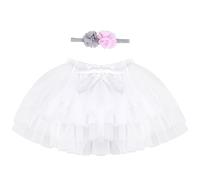 Baby Kleinkind Mädchen Tutu Rock Prinzessin Rock Mini Tiered Super Soft Tüllrock 1-2 Jahre Kinder Elastische Taille Ballett Tanzrock mit Windelüberzug + Stirnband, Weiß L