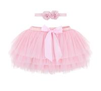 Baby Kleinkind Mädchen Tutu Rock Prinzessin Rock Mini Tiered Super Soft Tüllrock 1-2 Jahre Kinder Elastische Taille Ballett Tanzrock mit Windelüberzug + Stirnband, Hellrosa L