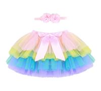 Baby Kleinkind Mädchen Tutu Rock Prinzessin Rock Mini Tiered Super Soft Tüllrock 6-12 Monate Elastische Taille Ballett Tanzrock mit Windelüberzug + Stirnband, Regenbogen M