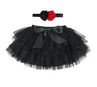 Baby Kleinkind Mädchen Tutu Rock Prinzessin Rock Mini Tiered Super Soft Tüllrock 6-12 Monate Elastische Taille Ballett Tanzrock mit Windelüberzug + Stirnband, Schwarz M