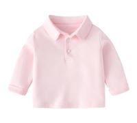 Baby Kleinkind Poloshirt Basic Langarmshirt Casual Jungen Mädchen Polo T-Shirt Kinder Button Down Umlegekragen Atmungsaktiv Solide Oberteile, Hellrosa 100