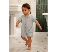 Baby Kurzoverall aus Light-Denim mit Blumenstickerei gebleicht Gr. 74 von vertbaudet