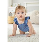 Baby Kurzoverall aus luftigem Denim, Erdbeeren-Stickerei hellblau Gr. 68 von vertbaudet