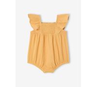 Baby Kurzoverall mit gesmockten Ausschnitt & Volantärmeln, Bio-Baumwolle senfgelb Gr. 68 von vertbaudet