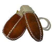 Baby-Lammfell-Handschuhe / - Fäustel mit Strickbündchen, camel - naturfarben