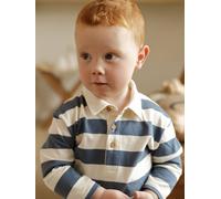 Baby Langarm-Poloshirt mit breiten Streifen graublau Gr. 92/98 von Vertbaudet