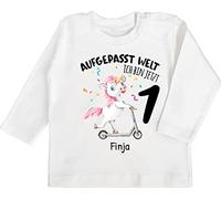 Baby Langarmshirt - 1. - Aufgepasst Welt Ich Bin jetzt 1 Einhorn Geburtstag I Ich Bin 1 Geschenk 1 Jahr I Erster Geburtstag Geschenkideen mit Name - 12/18 Monate - Weiß - geburtstagsshirt one Junge