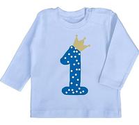 Baby Langarmshirt - 1. - Erster Geburtstag - 6/12 Monate - Babyblau - geburtstagsshirt 1 Jahr Geschenk+für+einjähriges+Kind einjährige one Shirt Tshirt für 1.Geburtstag Junge Outfit 1geburtstag