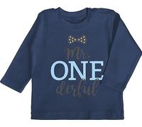 Baby Langarmshirt - 1. Geburtstag - Mr. One Derful - 12/18 Monate - Navy Blau - geburtstagsshirt 1 jahr geschenk+für+einjähriges+kind einjährige erste baby-kleidung 1st birthday boy outfit erster
