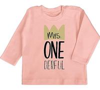 Baby Langarmshirt - 1. Geburtstag - Mrs One Derful - 12/18 Monate - Babyrosa - geburtstagsshirt 1 Jahr Geschenk+für+einjähriges+Kind einjährige 1ter Shirt Geschenk für einjährigen Outfit