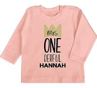 Baby Langarmshirt - 1. Geburtstag - Mrs Onederful - zum Ersten mit Wunsch Name - 12/18 Monate - Babyrosa - geburtstagsshirt Langarm 1 Jahr 1.Geburtstag one Derful t-Shirt First Birthday Girl Outfit