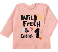 Baby Langarmshirt - 1. Geburtstag - Wild frech und endlich 1 - Wunderbar EIN Jahr - 18/24 Monate - Babyrosa - erster mädchen Outfit Geschenk+für+einjähriges+Kind einjährige one Shirt