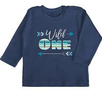 Baby Langarmshirt - 1. Geburtstag - Wild One - Feder - 6/12 Monate - Navy Blau - Tshirt geburtstagsshirt 1 Jahr Langarm einjährige Geburt Shirt Geschenk+für+einjähriges+Kind 1geburtstag