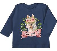 Baby Langarmshirt - 2. Geburtstag - Ich Bin Zwei mit süßem Pferd mit Blumen - 18/24 Monate - Navy Blau - geburtstagsshirt 2 Jahre Junge Tshirt 2.Geburtstag Schon Shirt