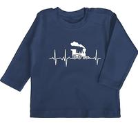 Baby Langarmshirt - Bagger Traktor und Co. - Dampflok Herzschlag weiß - 12/18 Monate - Navy Blau - Fahrzeuge Zug Shirts für Baby-Jungen flugzeugen züge Babykleidung Eisenbahn Tshirt eisenbahnen