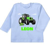 Baby Langarmshirt - Geschenk Traktor mit Name personalisiert I Trecker Fan I Zugmaschine I Bulldog I Schlepper - 18/24 Monate - Babyblau - Traktoren Tractor Tshirt Landwirtschaft traktormotiv Shirt