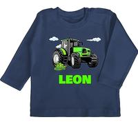 Baby Langarmshirt - Geschenk Traktor mit Name personalisiert I Trecker Fan I Zugmaschine I Bulldog I Schlepper - 6/12 Monate - Navy Blau - Traktoren Tractor Tshirt Landwirtschaft traktormotiv Shirt