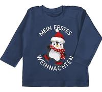 Baby Langarmshirt - Geschenke Christmas - Mein erstes Weihnachten mit Pinguin - weiß - 6/12 Monate - Navy Blau - My First Xmas Outfit weihnachtpullor weihnachtsmotiv 1.Weihnachten Shirt