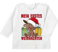 Baby Langarmshirt - Geschenke Christmas - Mein erstes Weihnachten mit Rentier - 3/6 Monate - Weiß - weinachtpulover weihnachtpullor weihnachtsmotiv Xmas Shirt Outfit Junge weihnachtsshirts