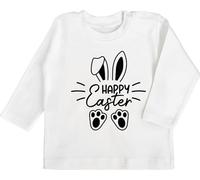 Baby Langarmshirt - Happy Easter mit Hasenohren und Pfoten - Geschenke Ostern Deko Ostergeschenke - 3/6 Monate - Weiß - oster outfit ostermotiv osteroutfit osterfest ostergeschenke+für+baby