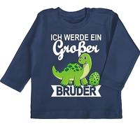 Baby Langarmshirt - Ich werde EIN großer Bruder mit Dinos - 12/18 Monate - Navy Blau - Big Brother Merchandise Shirt gro er große brüder Dino Tshirt Langarmshirt+großer+Bruder Bruder Loading