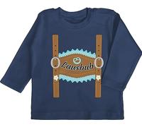 Baby Langarmshirt - Kompatibel mit Oktoberfest Outfit - Lausbub Lederhose - 6/12 Monate - Navy Blau - Trachtenmode bayrisch lausbua babysachen Bayern Lederhosen t-Shirt bayerischer hosenträger