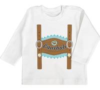 Baby Langarmshirt - Kompatibel mit Oktoberfest Outfit - Lausbub Lederhose - 6/12 Monate - Weiß - Trachtenmode bayrisch lausbua babysachen Bayern Lederhosen t-Shirt bayerischer hosenträger Shirt