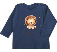 Baby Langarmshirt - Löwe mit Name und Datum personalisiert I Geburtstag I Geburt Tiermotiv Geschenk Löwen - 12/18 Monate - Navy Blau - löwenmotiv Leo Langarm Tiere zur Shirt Tier Junge t-Shirt