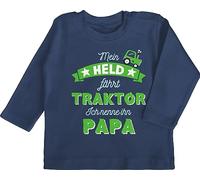 Baby Langarmshirt - Mein Held fährt Traktor Papa - 3/6 Monate - Navy Blau - Vatertag trecker Tshirt dad Bester Shirt Vatertagsgeschenk faehrt t-Shirt Papas Langarm Vater Shirts Daddy thsirt Daddys