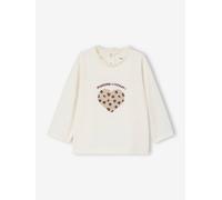 Baby Langarmshirt mit Herz & Leo-Print, Spitze am Ausschnitt, Bio-Baumwolle wollweiß Gr. 62 von Vertbaudet