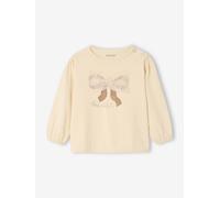 Baby Langarmshirt mit Tüll-Schleife, Bio-Baumwolle vanille Gr. 74 von Vertbaudet