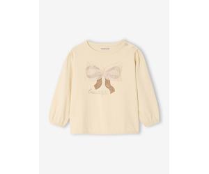 Baby Langarmshirt mit Tüll-Schleife, Bio-Baumwolle vanille Gr. 74 von Vertbaudet