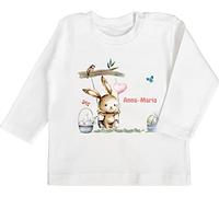 Baby Langarmshirt - Ostergeschenke Ostern - Hase Süß Kinder personalisiert I Osterhase - 6/12 Monate - Weiß - Oster osterhasen Name Shirt Easter Bunny Babykleidung osterngeschenke Hasen mädchen