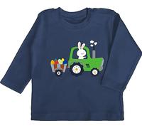 Baby Langarmshirt - Ostergeschenke - Traktor Hase Ostereier I Ostern I Trecker Osterhase - 6/12 Monate - Navy Blau - t Shirt Oster Outfit Easter Ei t-Shirt Langarm osteroutfit ostermotiv Bunny