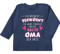 Baby Langarmshirt - Sprüche - Ich Bin Nicht verwöhnt - Ich Habe einfach nur die Beste Oma der Welt - Rosa/Weiß - 18/24 Monate - Navy Blau - Tshirt lustige Spruch ist t-Shirt spruche hab Shirt