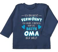 Baby Langarmshirt - Sprüche - Ich Bin Nicht verwöhnt - Ich Habe einfach nur die Beste Oma der Welt - Weiß/Blau - 3/6 Monate - Navy Blau - Tshirt lustige Spruch omi t-Shirt spruche ist babysachen