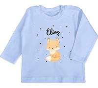 Baby Langarmshirt - Tiere - Süßer Fuchs - 6/12 Monate - Babyblau - personalisierte Geschenke Kita Tshirt Tier Name Shirt Tieren tiermotiv Langarm personalisierter und t-Shirt Personalisieren