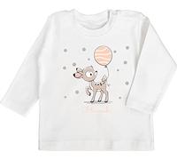 Baby Langarmshirt - Tiere - Süßes REH Rehkitz - 6/12 Monate - Weiß - personalisiertes personalisierte Geschenke Name Shirt Tier rehe Tshirt Tieren süß Langarm tiermotiv Longsleeve