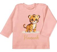 Baby Langarmshirt - Tiger mit Namen - Zootiere Tiermotiv - 18/24 Monate - Babyrosa - Tiger, tigermotiv Langarm personalisierte Shirt tigerbaby t Name und Personalisieren Motiv Geschenke