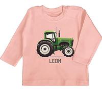 Baby Langarmshirt - Traktor mit Name personalisiert I Landwirte Geschenk Landwirt I Traktoren Geschenke Trecker I Landwirtschaft - 18/24 Monate - Babyrosa - Bulldog Tshirt Bauer Shirt Tractors