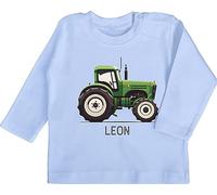 Baby Langarmshirt - Traktor mit Name personalisiert I Landwirte Geschenk Landwirt I Traktoren Geschenke Trecker I Landwirtschaft - 6/12 Monate - Babyblau - Bulldog Tshirt Bauer Shirt Tractors