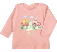 Baby Langarmshirt - Traktor Trecker Bauer Schlepper Landwirtschaft Bulldog - 12/18 Monate - Babyrosa - traktoren und name tshirt tractors motiv longsleeve traktorfans geschirr langarm landwirt