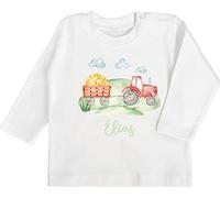 Baby Langarmshirt - Traktor Trecker Bauer Schlepper Landwirtschaft Bulldog - 3/6 Monate - Weiß - Traktoren und Name Tshirt Tractors Motiv Longsleeve traktorfans Geschirr Langarm Landwirt t-Shirt