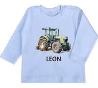 Baby Langarmshirt - Trecker Name I Trecker Fan I Traktor Geschenk personalisiert I Geschenk Landwirt - 3/6 Monate - Babyblau - Traktoren Leon Babykleidung Bulldog Bauer Shirt Landwirtschaft Tractor