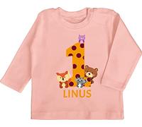 Baby Langarmshirt - Waldtiere 1 Jahr I 1. Geburtstag - 18/24 Monate - Babyrosa - Geschenke für einjährige First Birthday Girl Outfit 1.Geburtstag one Shirt geburtstagsshirt